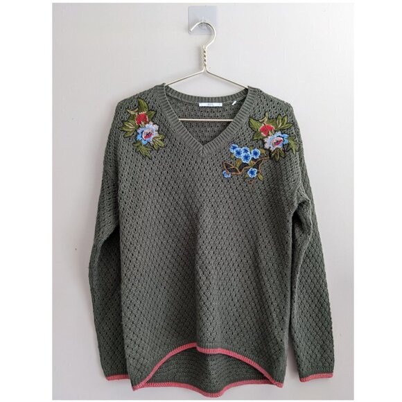 EDC floral embroidered open knit sweater - Picture 1 of 5